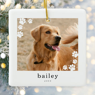 Modern Minimal Pet Hund-foto för Tass avtryck Julgransprydnad Keramik