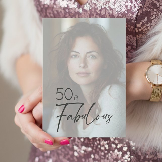Modern Minimal Photo Fifty & Fabulous Birthday Inbjudningar (Skapare uppladdad)