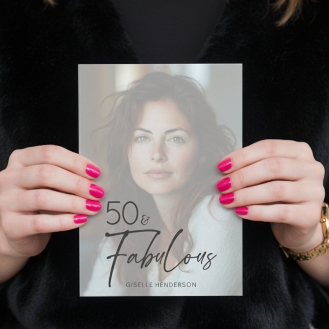 Modern Minimal Photo Fifty & Fabulous Birthday Inbjudningar (Skapare uppladdad)