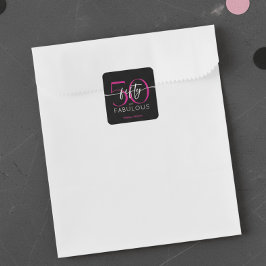Modern Minimal Pink Fifty Fabulous Script Birthday Fyrkantigt Klistermärke