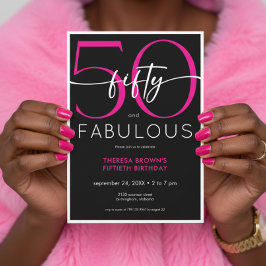 Modern Minimal Pink Fifty Fabulous Script Birthday Inbjudningar
