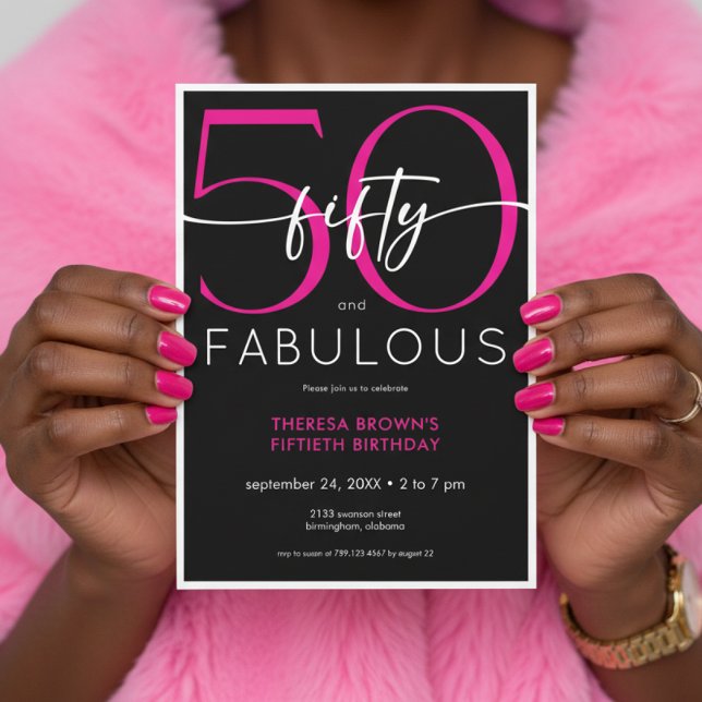 Modern Minimal Pink Fifty Fabulous Script Birthday Inbjudningar (Skapare uppladdad)