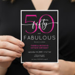 Modern Minimal Pink Fifty Fabulous Script Birthday Inbjudningar<br><div class="desc">Modern and chic,  this birthday invitation combines classic black and white with accents of bright pink. Its minimal design is a simple and fun design to celebrate the milestone birthday. Created by Simply Farmhouse Press.</div>