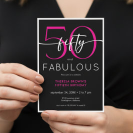 Modern Minimal Pink Fifty Fabulous Script Birthday Inbjudningar