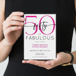 Modern Minimal Pink Fifty Fabulous Script Birthday Inbjudningar