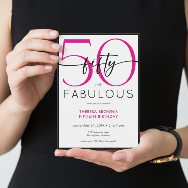 Modern Minimal Pink Fifty Fabulous Script Birthday Inbjudningar (Skapare uppladdad)