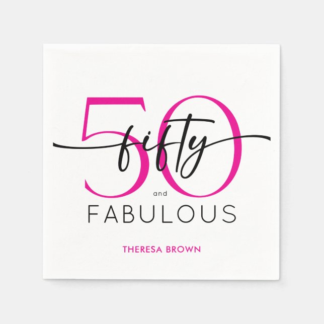 Modern Minimal Pink Fifty Fabulous Script Birthday Pappersservett (Framsidan)