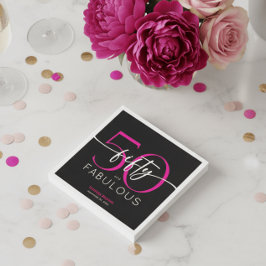 Modern Minimal Pink Fifty Fabulous Script Birthday Pappersservett