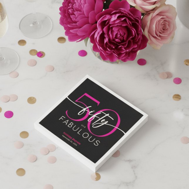 Modern Minimal Pink Fifty Fabulous Script Birthday Pappersservett (Skapare uppladdad)