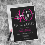 Modern Minimal Pink Forty Fabulous Script Birthday Inbjudningar<br><div class="desc">Modern and chic,  this fortieth birthday invitation combines classic black and white with accents of bright pink. Its minimal design is a simple and fun design to celebrate the milestone birthday. Created by Simply Farmhouse Press.</div>