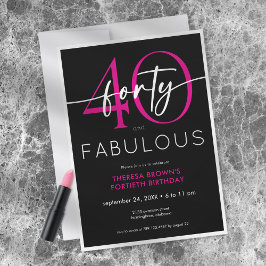Modern Minimal Pink Forty Fabulous Script Birthday Inbjudningar