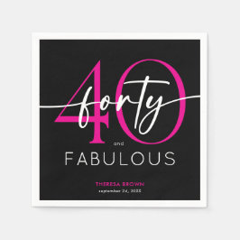 Modern Minimal Pink Forty Fabulous Script Birthday Pappersservett