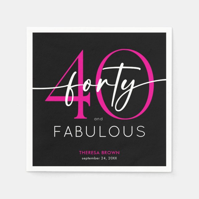 Modern Minimal Pink Forty Fabulous Script Birthday Pappersservett (Framsidan)