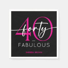 Modern Minimal Pink Forty Fabulous Script Birthday Pappersservett