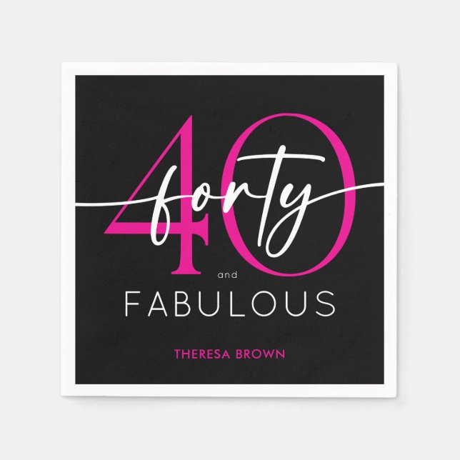 Modern Minimal Pink Forty Fabulous Script Birthday Pappersservett (Framsidan)