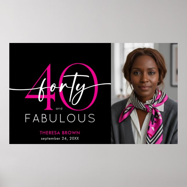 Modern Minimal Pink Forty Fabulous Script Birthday Poster (Framsidan)