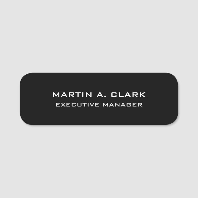 Modern minimal, platt Elegant, svart och vit Namnbricka (Framsida)