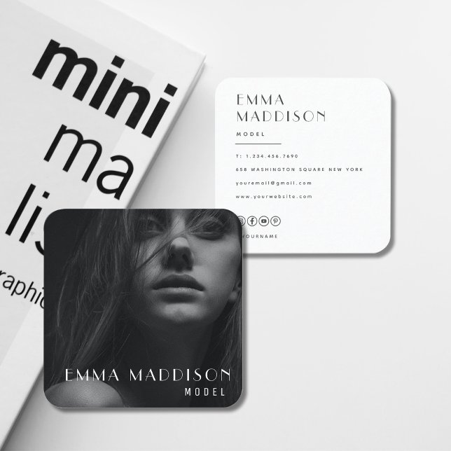Modern minimal Professionell Photo Social Media Fyrkantigt Visitkort (Modern Minimal Professional Photo Social Media Square Business Card)