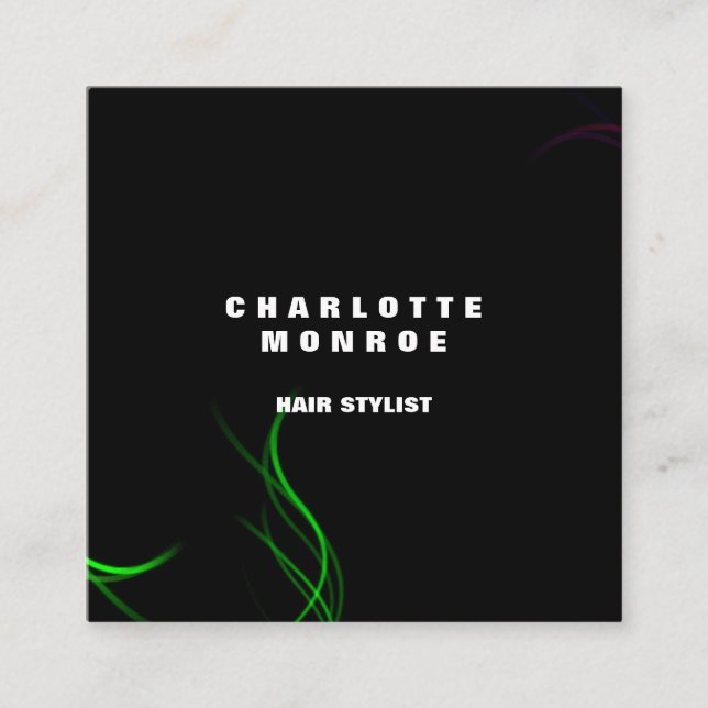 Modern, minimal Professionell, svart Grönt Fyrkantigt Visitkort (Framsida)