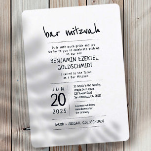 Modern + minimal Pub Mitzvah Inbjudningar