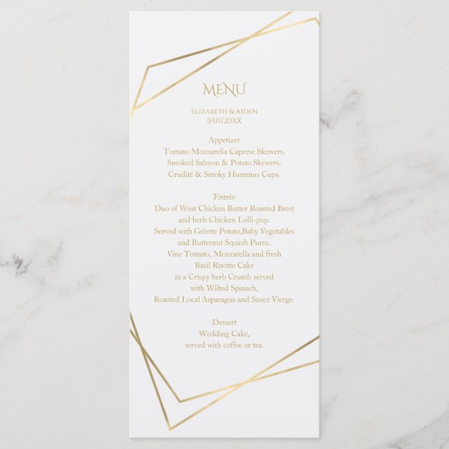 Modern, minimal, pur, vit, guld (imitat) meny (Framsida)