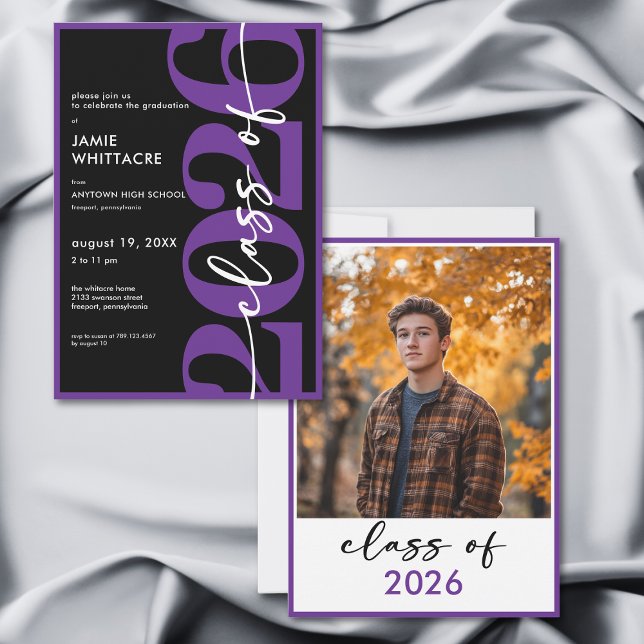 Modern Minimal Purple Typography Graduation Party Inbjudningar (Modern Minimal Purple Typography Graduation Party Invitation)