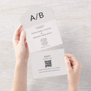 Modern Minimal QR Allt-i-ett Bröllopsinbjudan