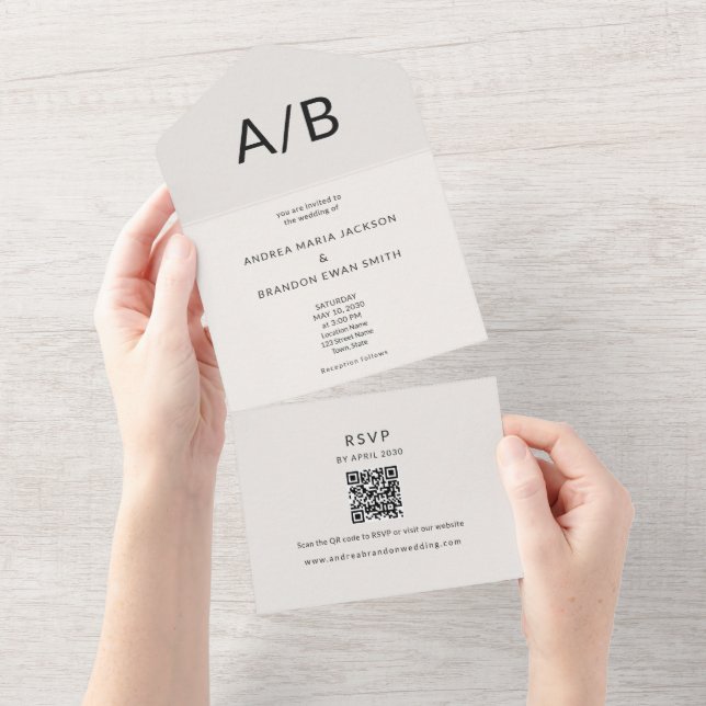 Modern Minimal QR Allt-i-ett Bröllopsinbjudan (Tearaway)