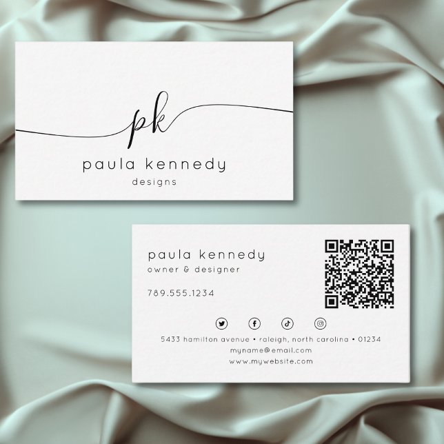 Modern minimal QR-kod för Elegant, monogram Visitkort (Modern Minimal Elegant Monogram QR Code Business Card)