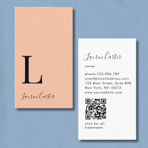 Modern Minimal QR-kod för monogram Peach Visitkort