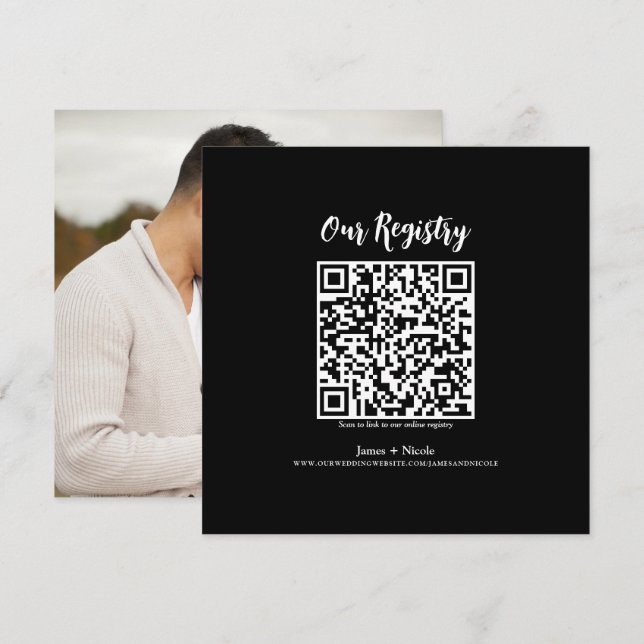 Modern Minimal QR-kod Skannbar Bröllopspresentregi Inbjudningar (Fram/baksida)