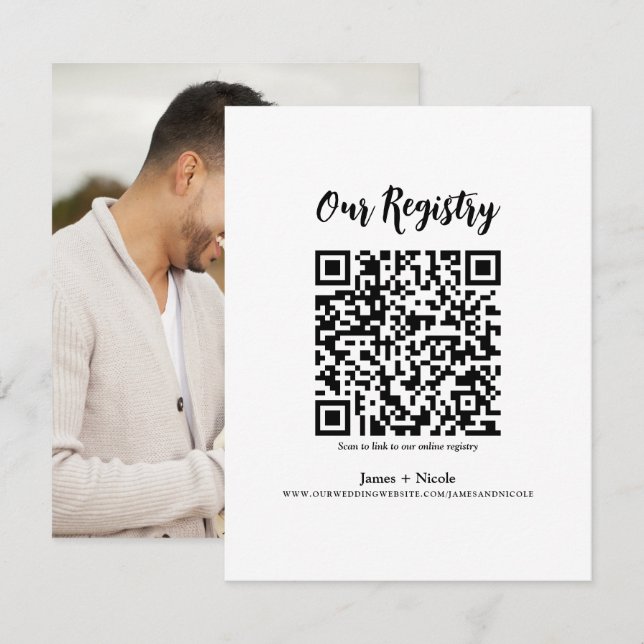 Modern Minimal QR-kod Skannbar Bröllopspresentregi Inbjudningar (Fram/baksida)