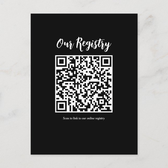 Modern Minimal QR-kod Skannbar Bröllopspresentregi Vykort (Framsida)