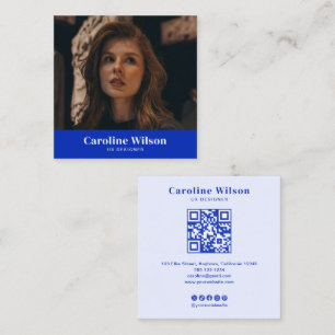 Modern minimal QR-kodsfoto med blå Professionell Fyrkantigt Visitkort