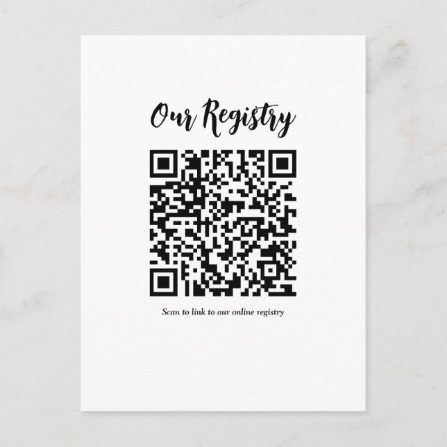 Modern Minimal QR-kodskanningsbart Bröllop-registe Vykort (Framsida)