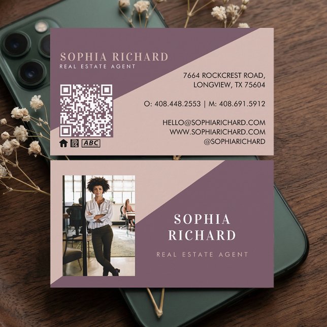 Modern Minimal Real Estate Agent Photo QR Code Visitkort (Modern Minimal Real Estate Agent Photo QR Code Business Card)