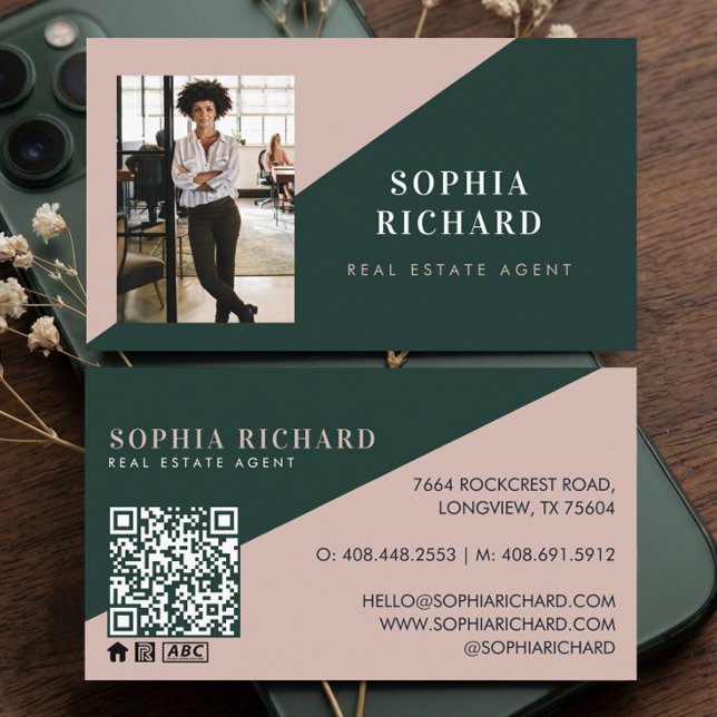 Modern Minimal Real Estate Agent Photo QR Code Visitkort (Modern Minimal Real Estate Agent Photo QR Code Business Card)