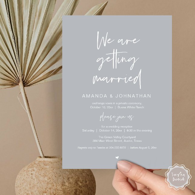 Modern Minimal Reception, "We are getting married" Inbjudningar (Modern Minimal Reception, We are getting married Invitation Card in Chill Grey)