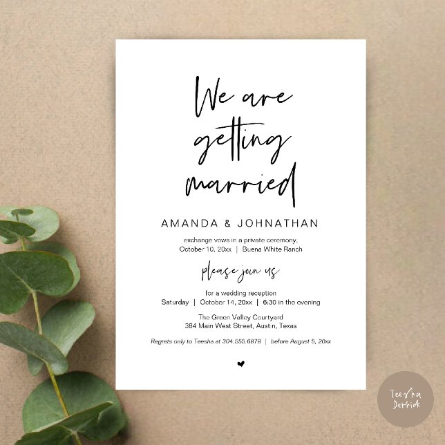Modern Minimal Reception, We are getting married Inbjudningar (Modern Minimal Reception, We are getting married Invitation Card in Black and white)