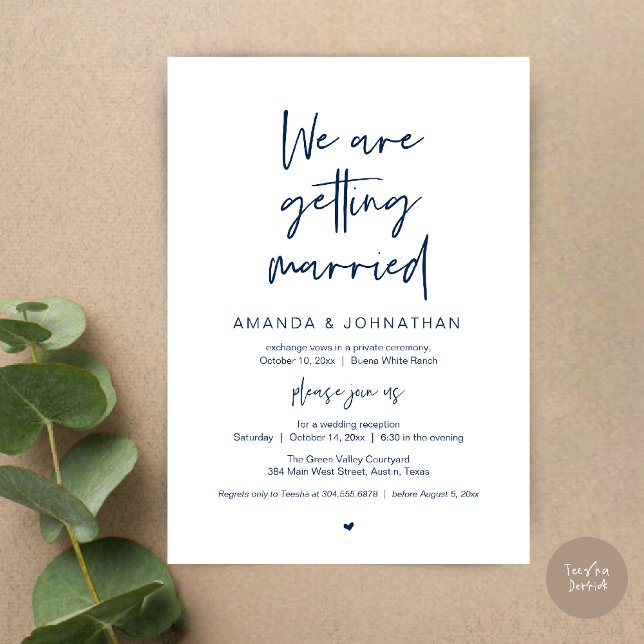Modern Minimal Reception, We are getting married Inbjudningar (Modern Minimal Reception, We are getting married Invitation Card in Navy Blue)