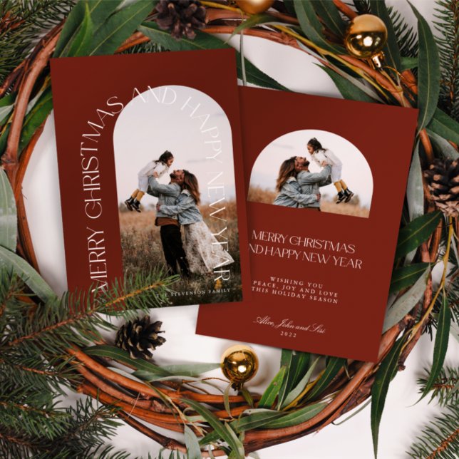 Modern Minimal Red Arch 2 Photo God jul H Julkort (Skapare uppladdad)