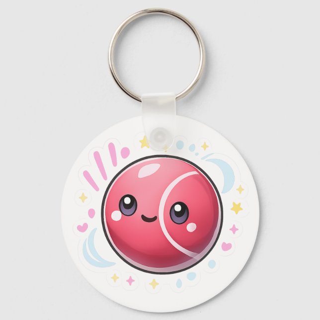 “Modern Minimal Red Ball Keychain | Pink & Blue Li Nyckelring (Framsida)