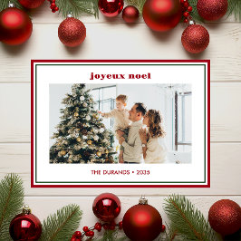 Modern Minimal Red Border Photo Joyeux Noel Julkort