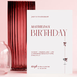 Modern Minimal Red Burgundy Bow Birthday Inbjudningar