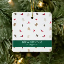 Modern Minimal Red Cardinal Christmas Tree Pattern Julgransprydnad Keramik