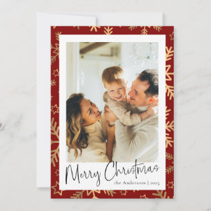 Modern Minimal Red Guld-fotojul Julkort