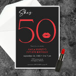 Modern Minimal Red Läppar är 50-årsjubileum Inbjudningar<br><div class="desc">Modern och chic,  den här födelsedagsinbjudan säger: "Hon är 50" och kombinerar klassiskt svart och vitt med ljusröda accenter,  med ett lekfullt par läppar. Det är en minimal design som är enkel och roligt för att fira milstolpen. Skapat av Farmhouse Press.</div>