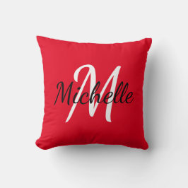Modern Minimal Red Monogram Namn + Initial Kudde