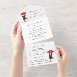 Modern Minimal Red Parbrella Couple Rustic Bröllop