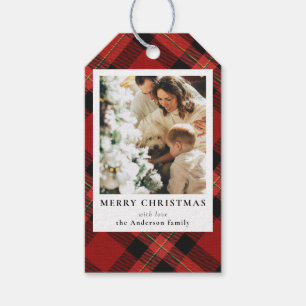 Modern Minimal Red Pput-familjfoto för julfamiljen Presentetikett